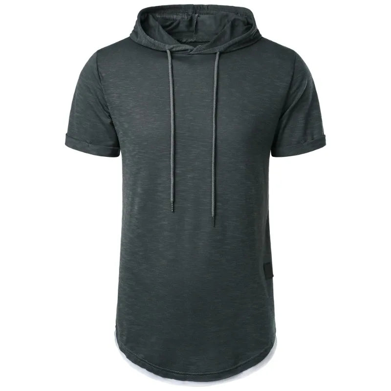 maoxiangshop Summer Hooded Sweatwear New Mens Short Sleeve Loose T-shirt Solid Color Lightweight Hoodie Fitness Breathable Collar Tops