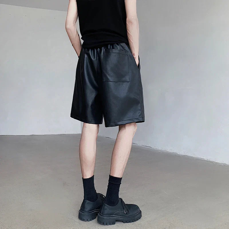 maoxiangshop Summer Leather Shorts Men Fashion Black Motorcycle Shorts Mens Streetwear Hip-hop Loose Leather Shorts Men Casual Shorts M-2XL