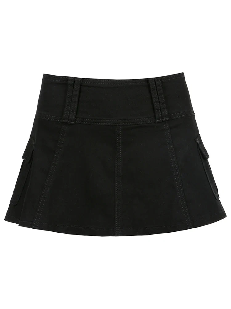 Sweetown White A Line Y2K Denim Shorts Skirts Womens Black Side Pocket Casual Cargo Jean Skirt Simple Preppy Golf Tennis Outfits
