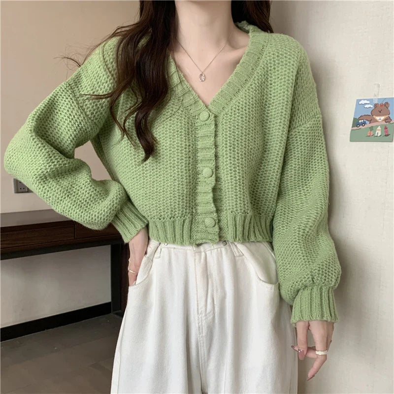maoxiangshop Women Sweater Cardigan V-Neck Button Up Casual Knit Sweater Coat Sweet Cardigan Coat For Women Autumn Winter