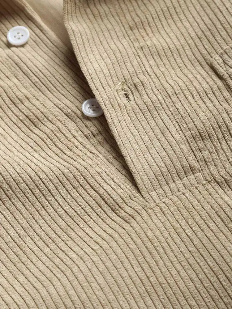 maoxiangshop Shirts for Men Corduroy Long Sleeves Shirt Half Button Solid Blouses Fall Spring Streetwear Overshirts Tops with Pocket