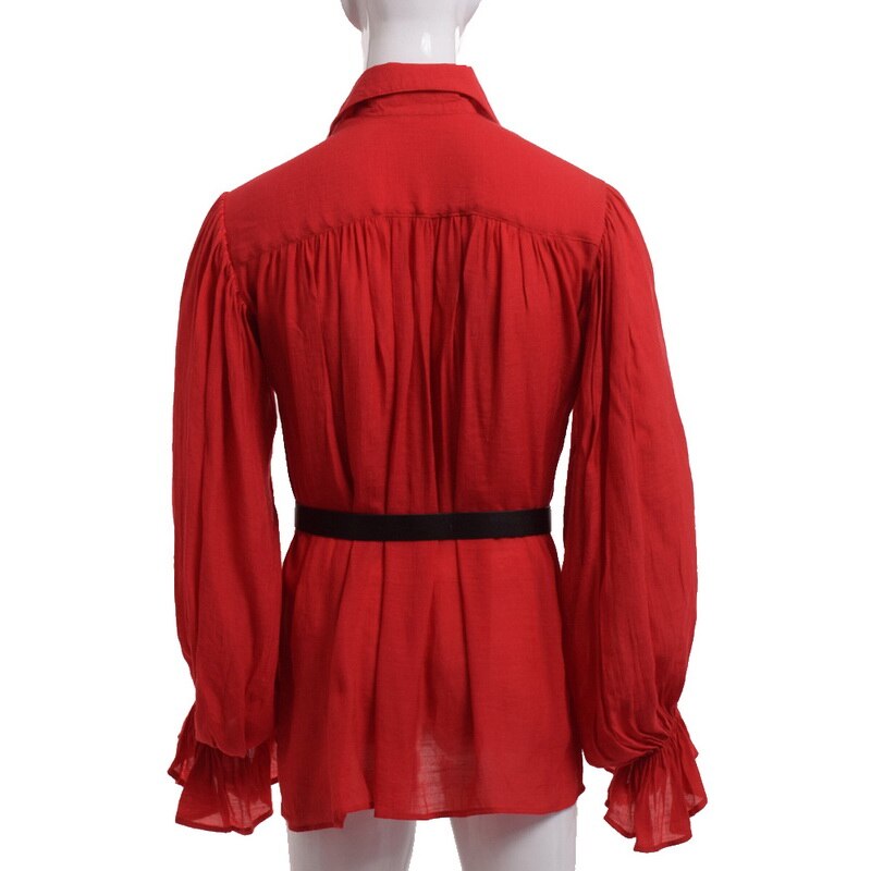 maoxiangshop Medieval Renaissance Lacing Up Shirt Bandage Tops Ruffles Shirt Fashion Men Vintage Costume Fluffy Long Sleeve Male