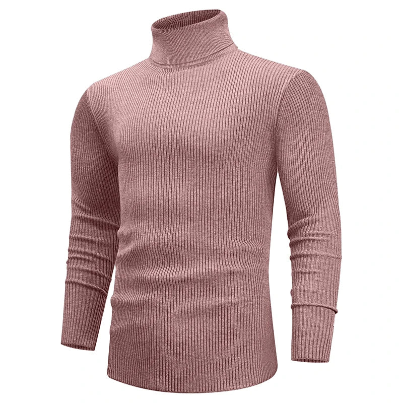 maoxiangshop New Fall Long Sleeved Turtleneck Sweaters Men's Casual Breathable Top Solid Color Elastic Slim Autumn Warm Stripe Streetwear