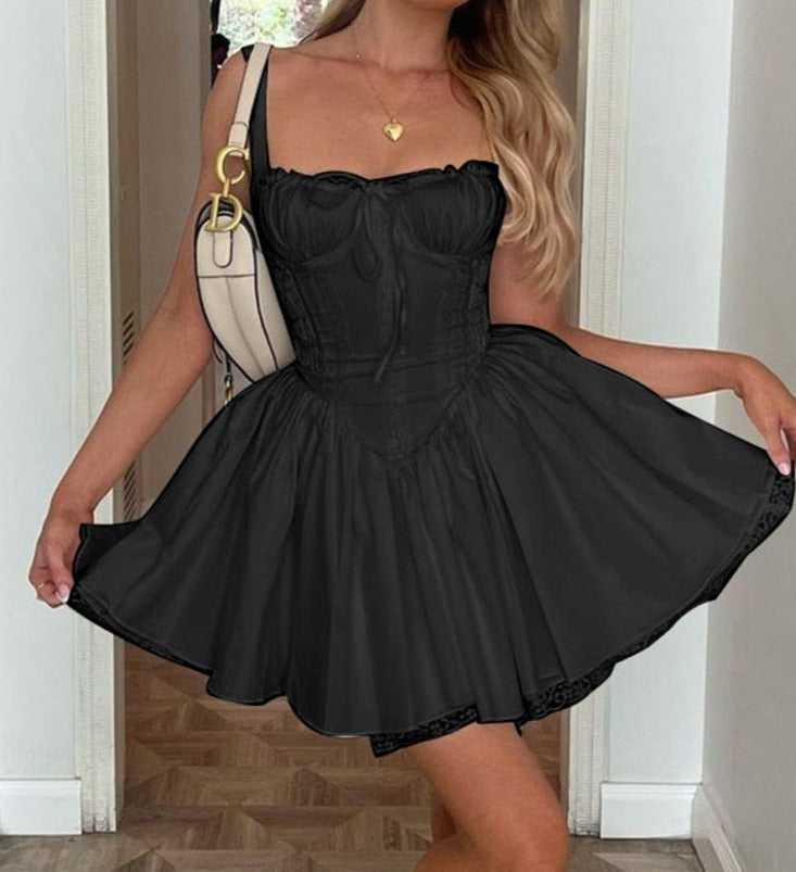 maoxiangshop Lace Up Ruffle Backless Sexy Dresses For Women Elegant Evening Party Dress Bodycon Mini Summer Dress Vestidos