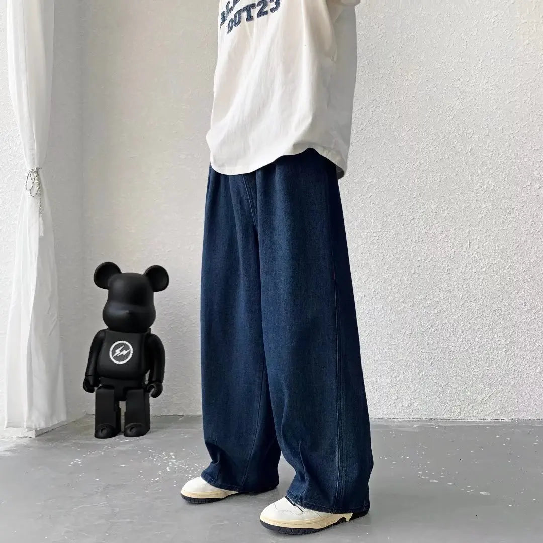 maoxiangshop Men's Pure Color Cargo Jeans Simple All-match Wide Leg Pants Trousers Men Hip Hop Streetwear Oversized 90s Vintage Fashion Denim