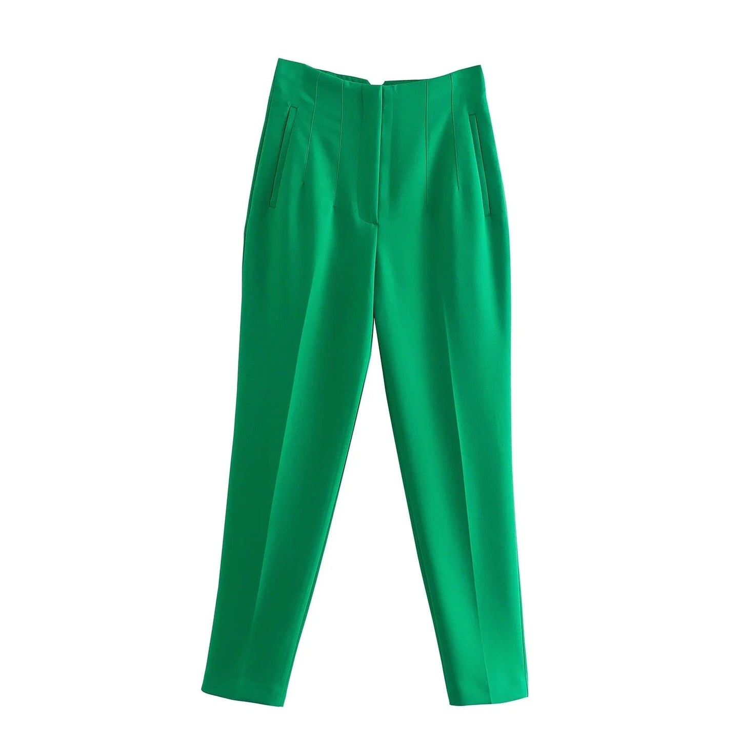 maoxiangshopWomen Light Blue Chic Fashion Office Wear Straight Pants Vintage High Waist Zipper Fly Female Trousers Fashion