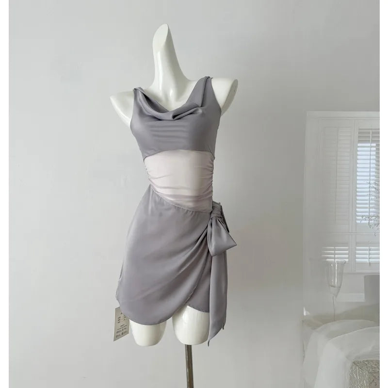 Summer French Elegant Y2k Mini Dress Woman Sexy Sleeveless Short Party Dress Casual One Piece Dress Korean Fashion Chic