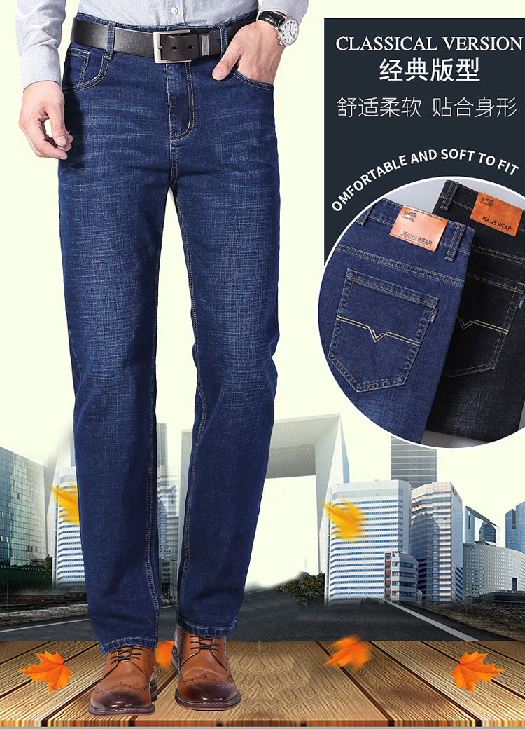 maoxiangshop Stretch Jeans Mens Winter Quality Famous Brand Fleece Pants Men Straight Flocking Trousers Jean Male