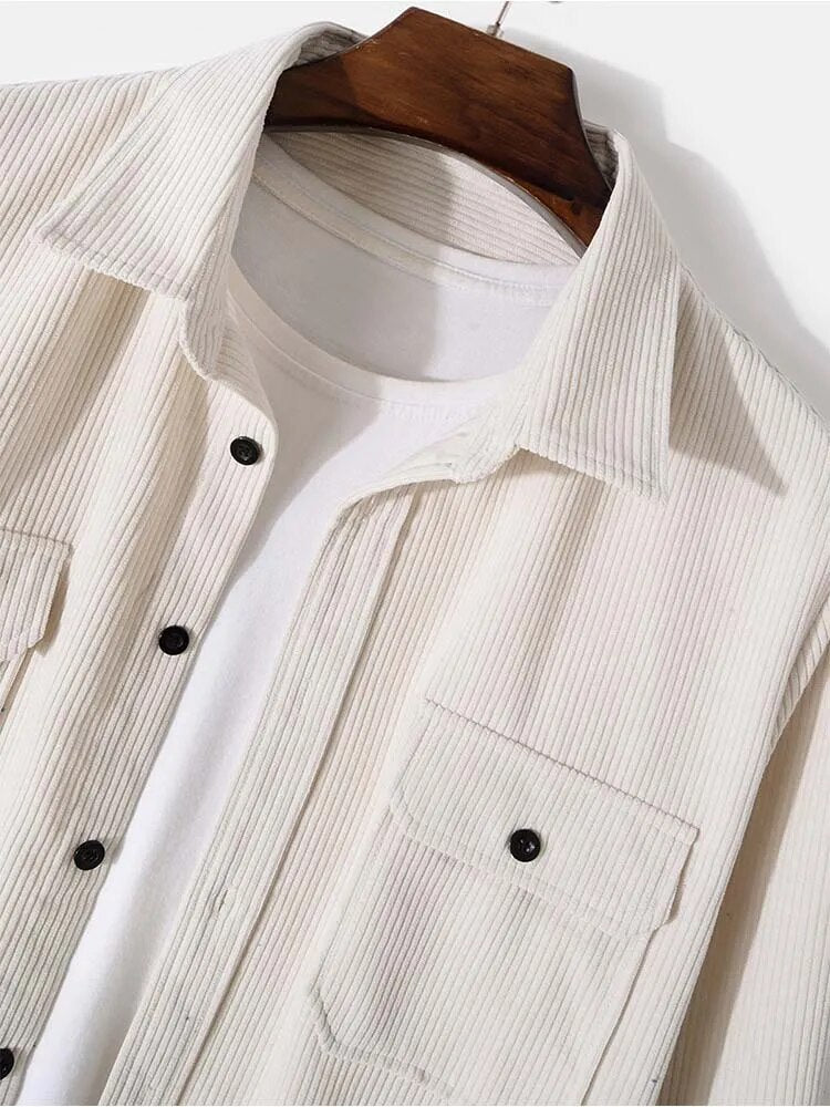 maoxiangshop Corduroy Shirts for Men Solid Long Sleeve Plain Button Blouses Unisex Streetwear Safari Style Tops y2k Shirt Z4855473