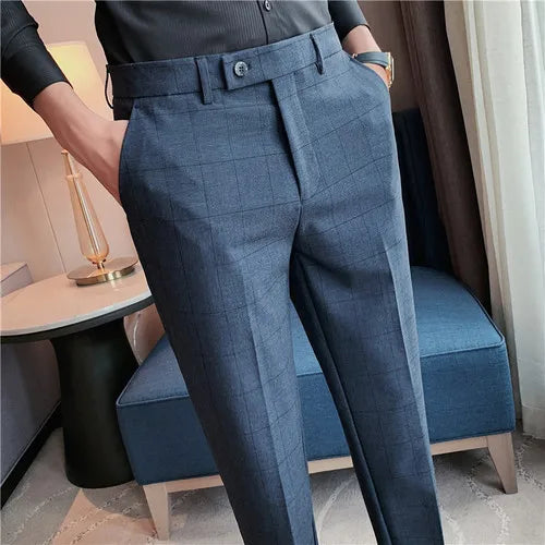 maoxiangshop High Quality Men's Formal Pants Office Social Business Fashion Plaid Suit Pants Casual Slim Wedding Street Wear Trousers