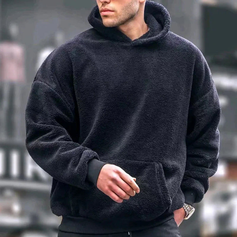 maoxiangshop Men's Hoodie Casual Hoodies Pullovers Sweatshirts Men's Top Solid Color Hoodies Sweatshirt Male Winter jumper with fleece hoodie