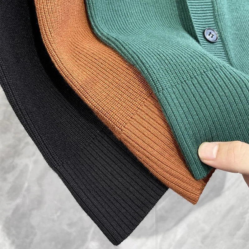 maoxiangshop Men's Luxury Knitted Pullover Sweater Vest Casual Streetwear Button Solid Color O Neck Sleeveless Loose Stylish Vintage Knitwear