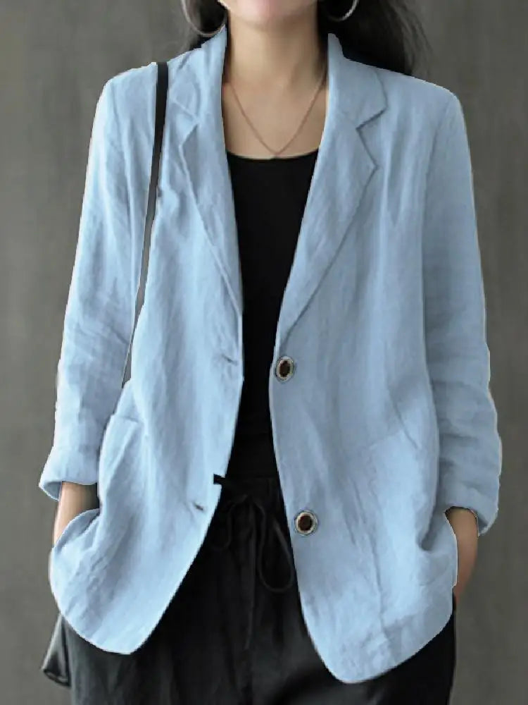 maoxiangshop Elegant Solid Blazer Women Autumn Overcoats Casual Long Sleeve Single Button Coats Female Lapel Outwears Oversized