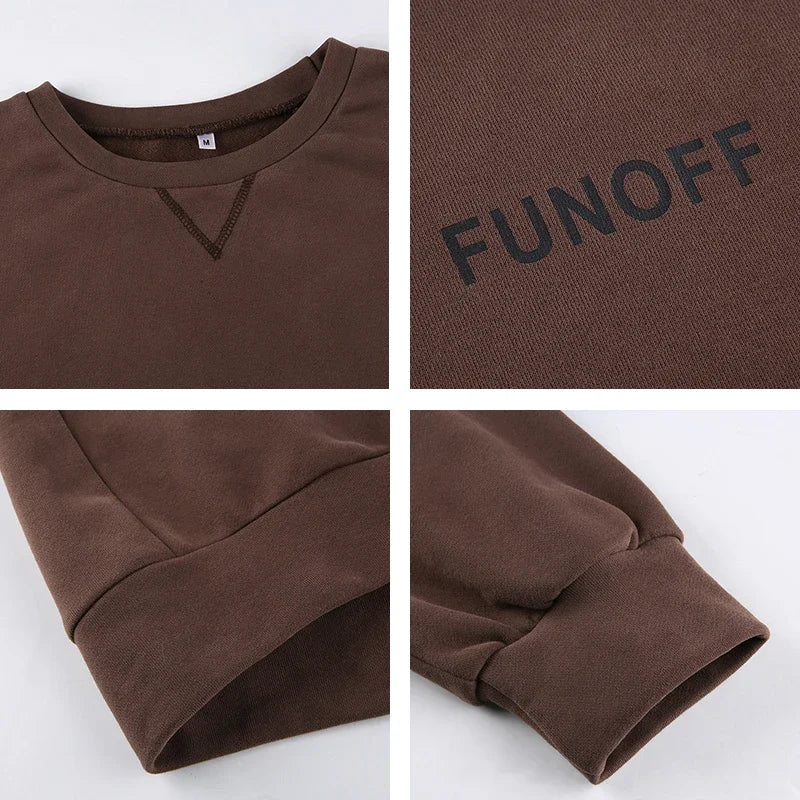maoxiangshop - New Fall Trend Casual Long Sleeve Pullover Top Embroidered Oversized Brown Y2k Sweatshirt Ladies Winter Fashion Clothing