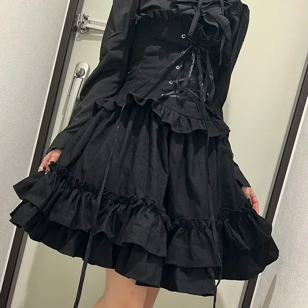 maoxiangshop - Gothic Lolita Dress SK Lavender High Waist Lace Up Ruffles Lolita Skirt sweet lolita dress