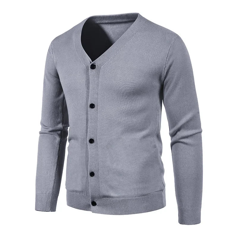 maoxiangshop Autumn Men's Knitted Cardigan Thin V-neck Basic Elastic Slim Fit Thin Sweater Solid Color Casual Versatile Coat