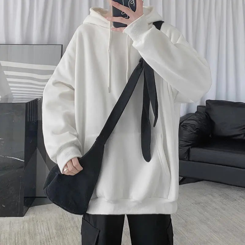 maoxiangshop Fleece Hoodie Men Casual Pocket Long Sleeve Oversized Pullover Tops Harajuku Street Thicken Solid Sweatshirt Sports Pullover 5xl
