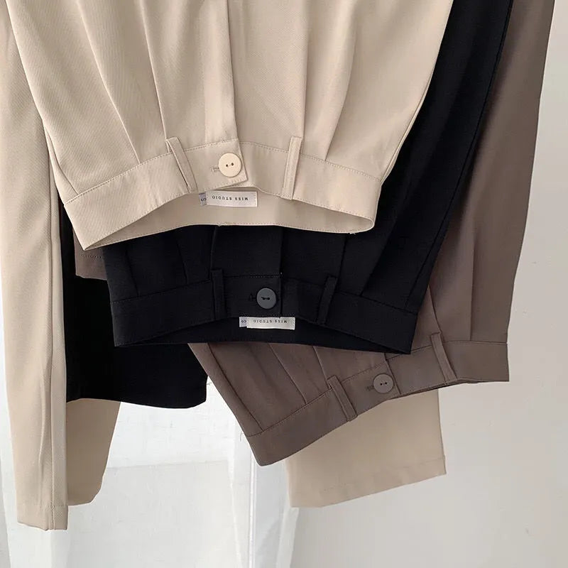 maoxiangshop High Waist Women Suit Pants Fall Straight Office Ladies Korean Fashion Trousers Casual Button Loose Female Black Pants New