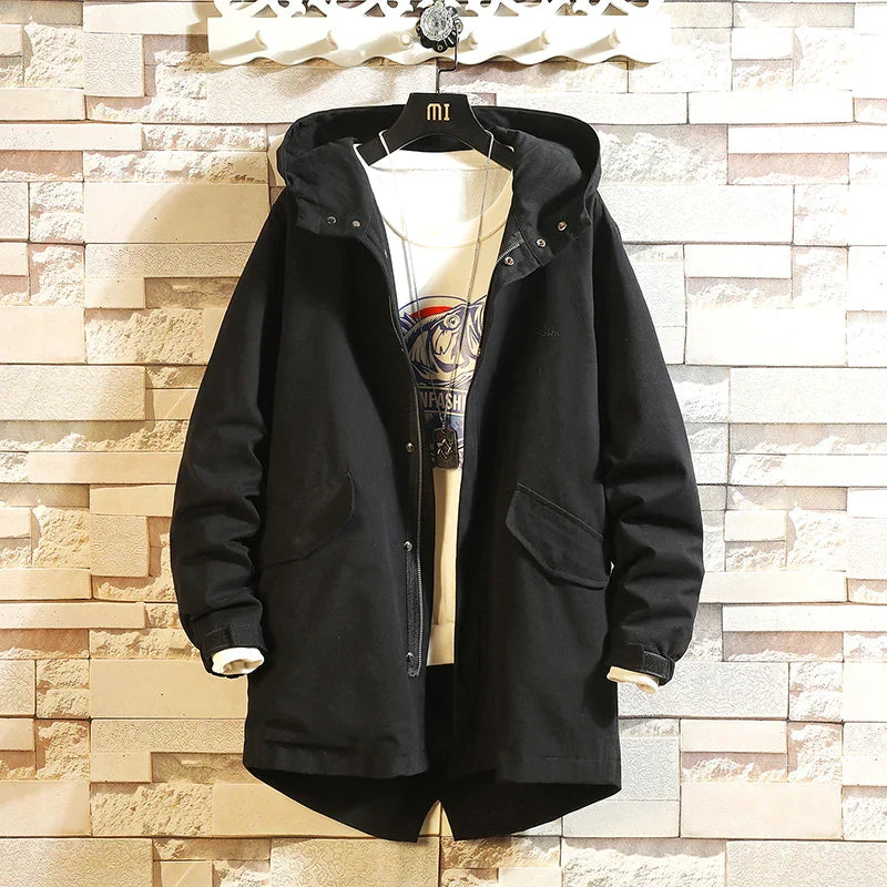 maoxiangshop Spring Men's Windbreaker New Hooded Zipper Jackets Cargo Trench Coat Mens Casual Autumn Fashion Streetwear Cotton Jacket