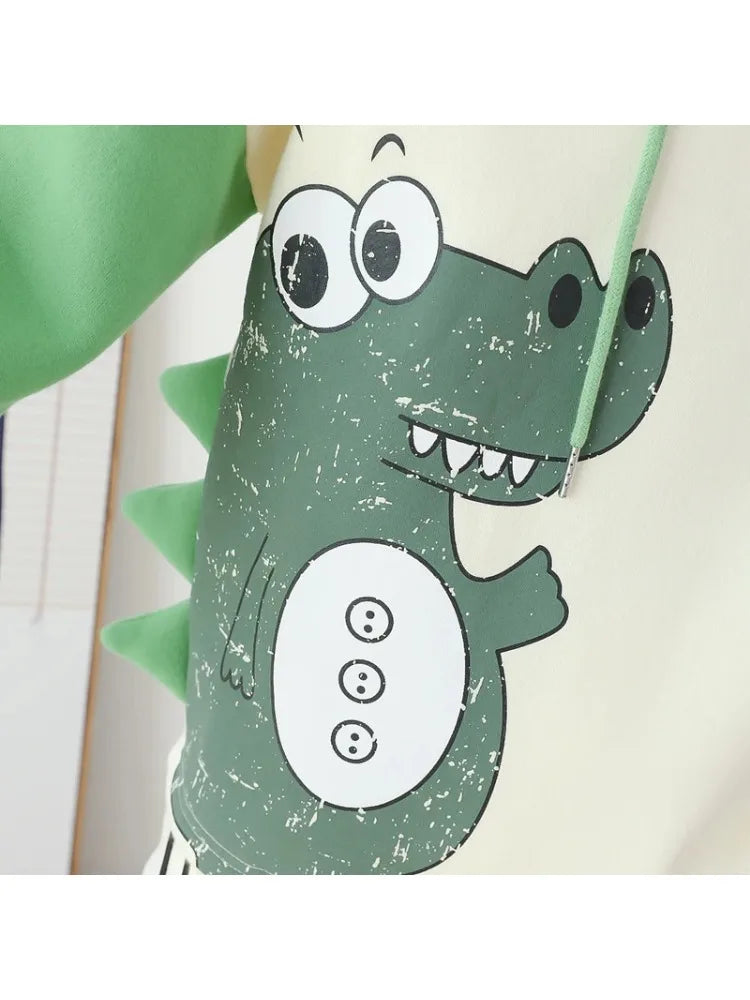 maoxiangshop Kawaii dinosaur print Harajuku Women Hoodies Fleece Hooded Sweatshirt Winter Sweet Style Korean Ladies Drawstring Tops