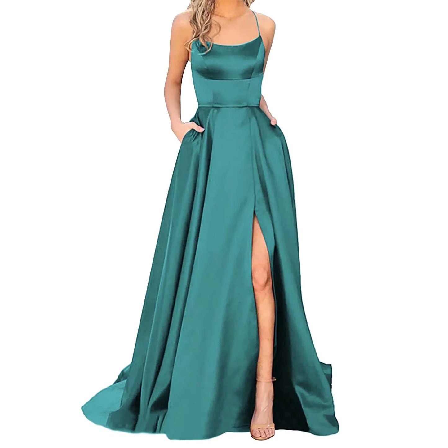 maoxiangshop-Sexy Backless Long Evening Prom Dress Purple Side Slipt Maxi Dress Women A Line Spaghetti Straps Satin Prom Gowns Formal Vestido