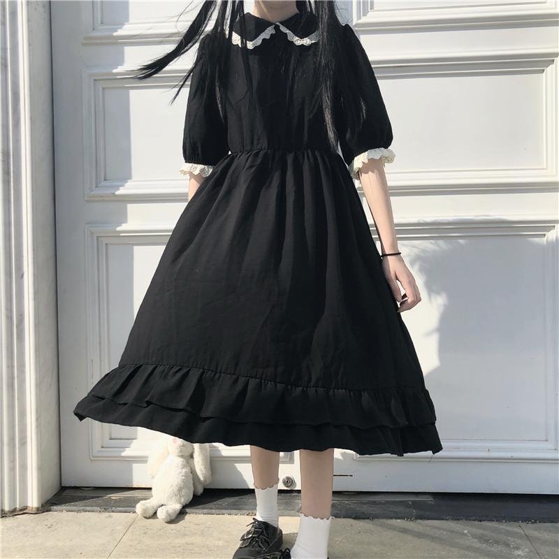 maoxiangshop Dress Women Lace Cute Summer Simple Solid Leisure Korean Style Sweet Ladies Fashion Sundress All-match Preppy Comfortable Loose
