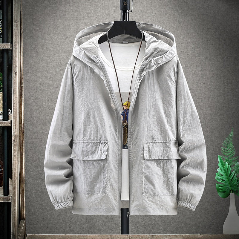 maoxiangshop Summer Hooded Light Jacket Men Sun Protection Clothing Fishing Hunting Clothes Quick Male Dry Skin Windbreaker 4XL