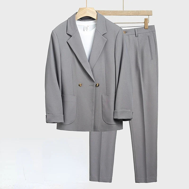 maoxiangshop New Casual Suit Set Men's Loose Fit Korean Version Handsome Spring Autumn Small Suit Coat Men's Slim Fit Complete Set