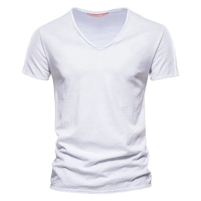 maoxiangshop Men T-shirt V-neck Fashion Design Slim Fit Soild T-shirts Male Tops Tees Short Sleeve T Shirt For Men