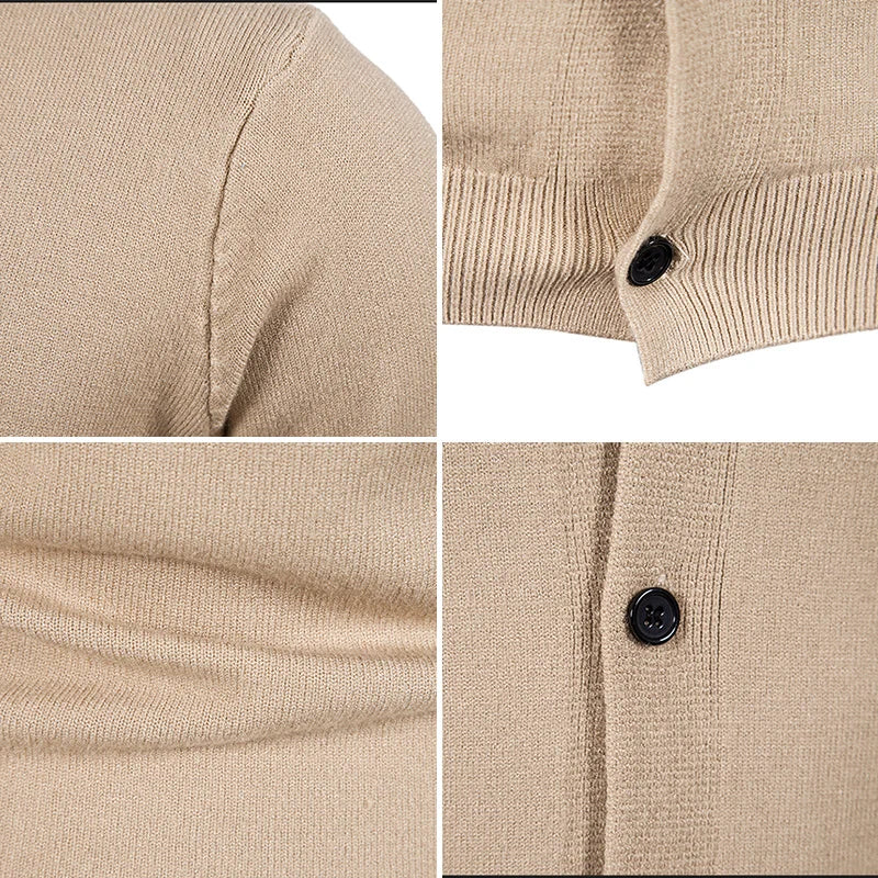 maoxiangshop Autumn Men's Knitted Cardigan Thin V-neck Basic Elastic Slim Fit Thin Sweater Solid Color Casual Versatile Coat