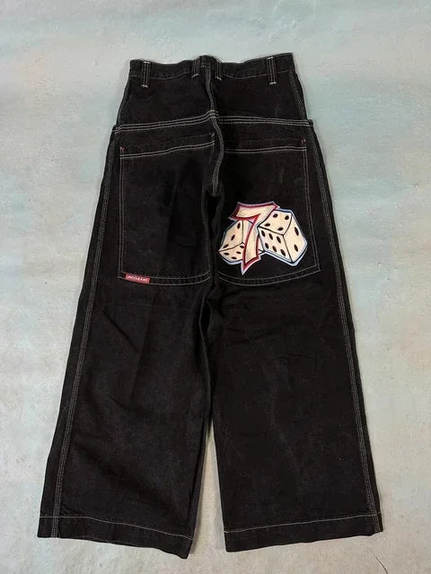 Jeans New Y2K Women Harajuku Retro Hip Hop Cartoon Embroidery Baggy Jeans Black Pants High Waisted Wide Trousers Streetwear