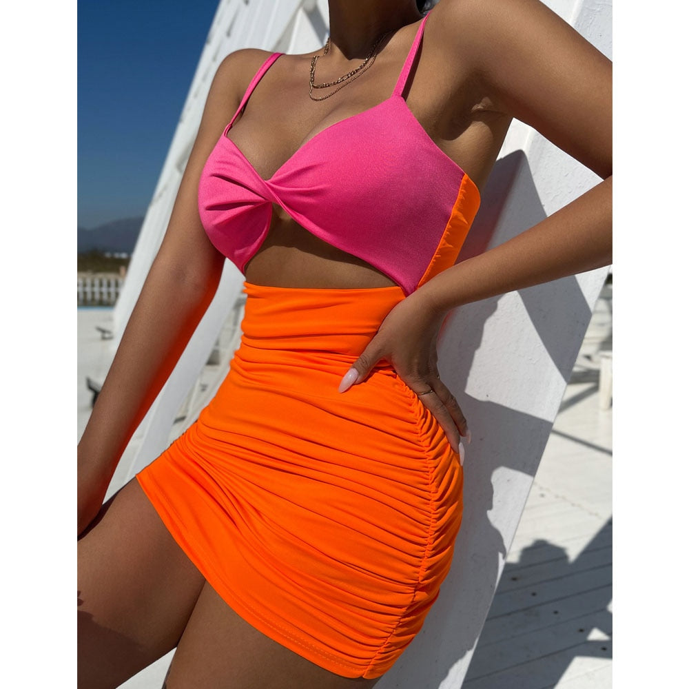 maoxiangshop Sexy Ruffle Short Club Dress Ladies Summer Splice Bodycon Dress Women Evening Party Tight Mini Dresses Clubwear