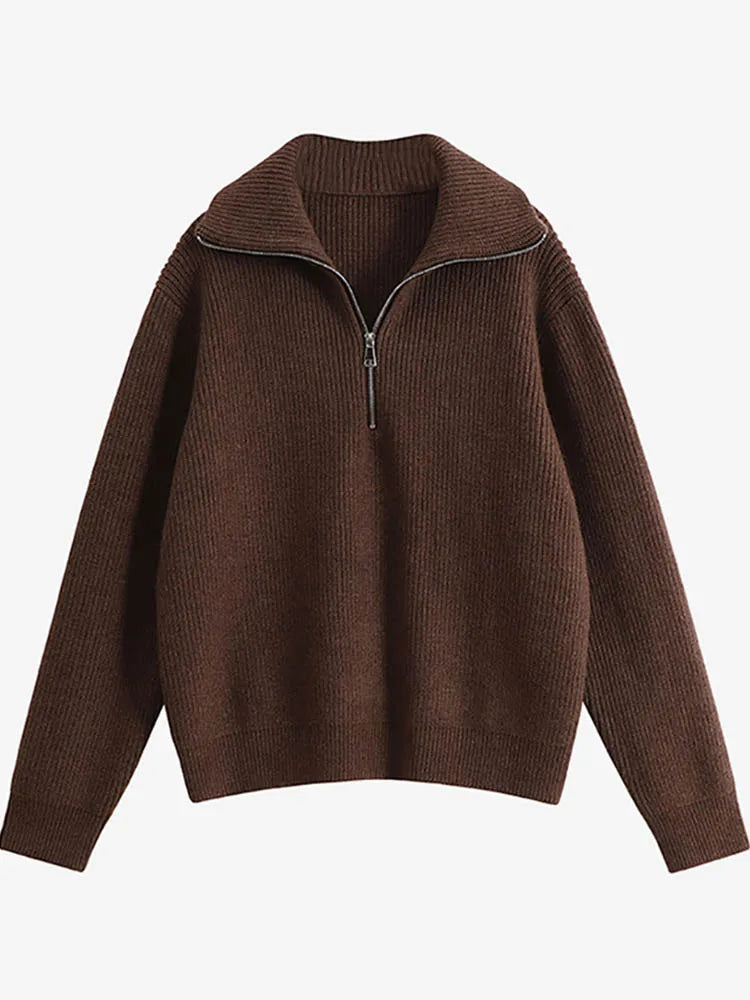 maoxiangshopKnitted Zippers Sweater Women LOOSE Solid Warm Fashion Women Sweaters New Long Sleeved Top Oversized Women's Sweaters