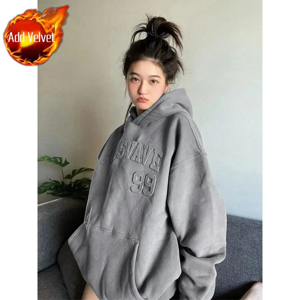 Hooded Grey Woman Clothing Hoodies Loose Graphic Letter Printing Text Sport Top Baggy Women's Sweatshirt Y2k Vintage Xxl New In