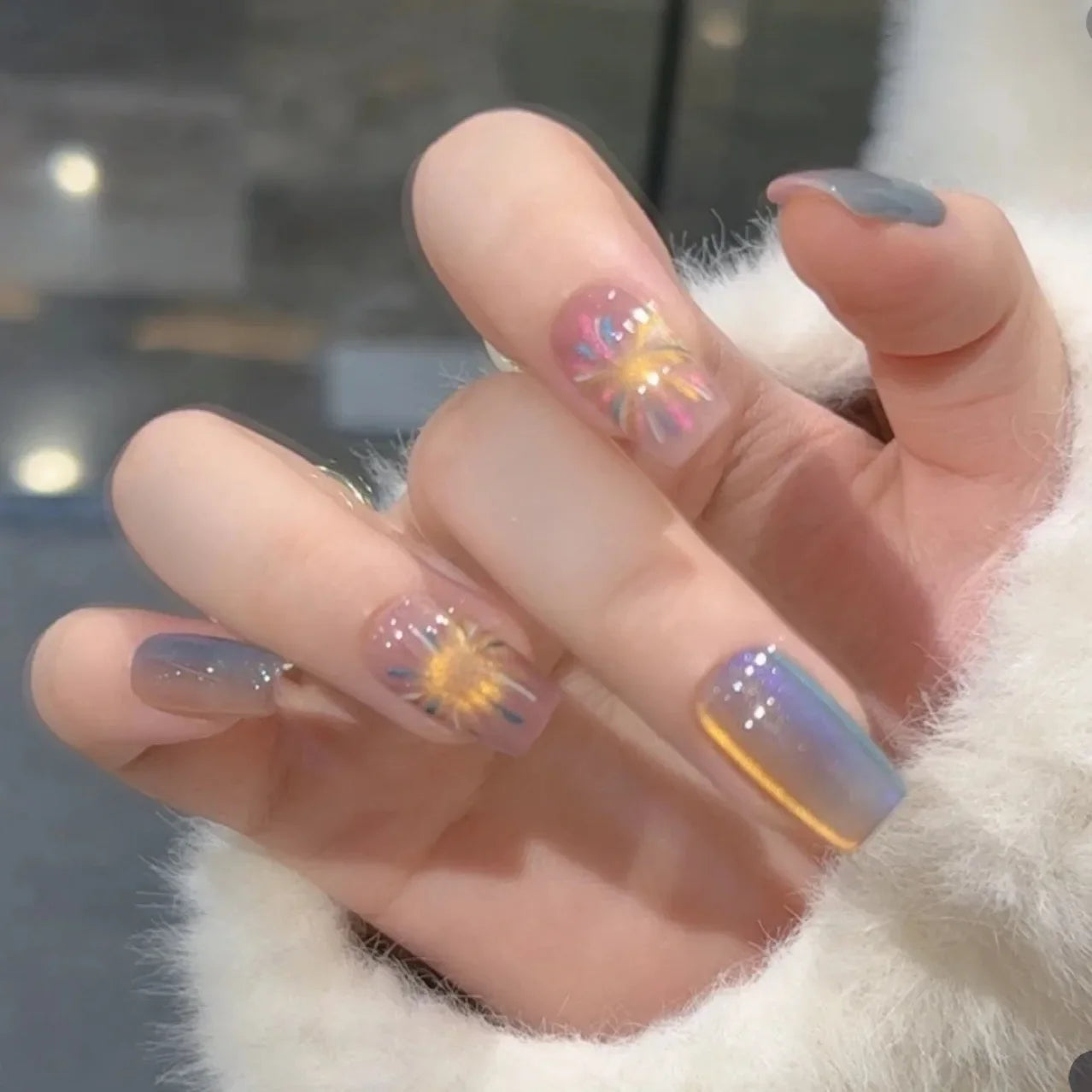 maoxiangshop 24pcs Wearable Pink Press On Fake Nails Tips With Glue false nails design Butterfly Lovely Girl false nails With Wearing Tools