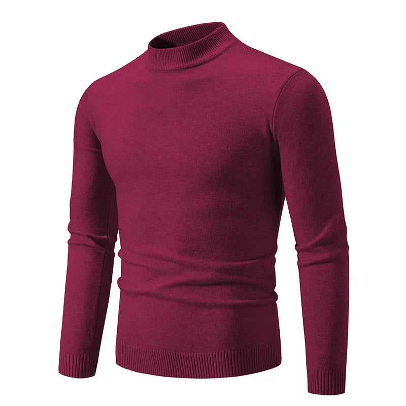 maoxiangshop Autumn New Sweater Men's Half High Neck Basic Solid Color Casual Versatile Round Neck Knit with Slim Fit Elastic Sweater Inside