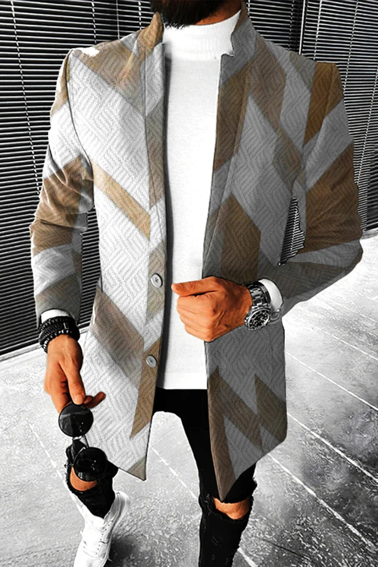 maoxiangshop Men's Fall Long Coat Floral Print Button Lapel Fashion Office Winter Jacket Casual Nylon Overcoat Oversized New Top Coat