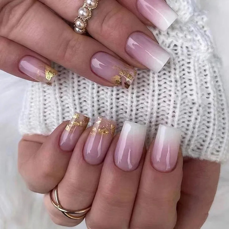 maoxiangshop 24Pcs Blue Flower False Nails Almond Cute Heart with French Design Detachable Fake Nails Artificial Press on Nails Tips Art
