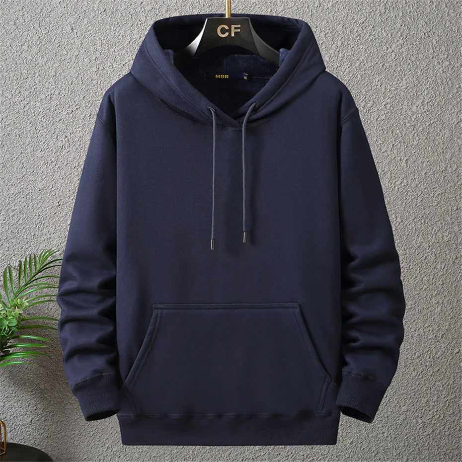 maoxiangshop Solid Color Hoodies Men 12XL 10XL Plus Size Hoodies Autumn Winter Thick Fleece Hoodie Male Big Size 12XL Hooded Pullover Black