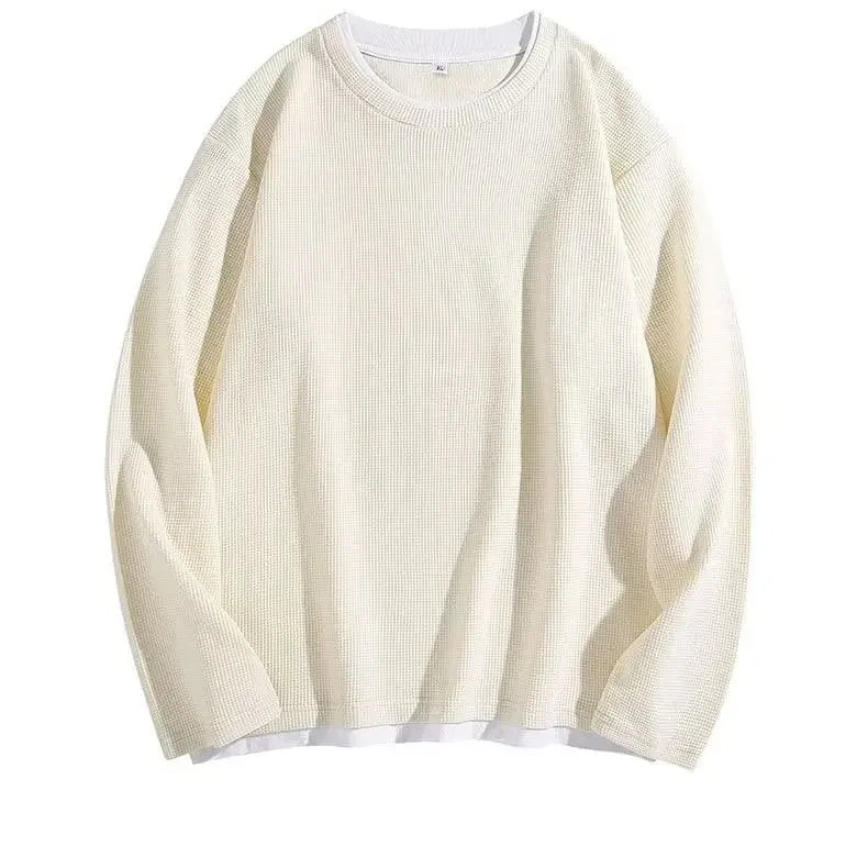 maoxiangshop Fake two long sleeve hoodie men spring and autumn loose jacket to wear simple solid color large size casual T-shirt