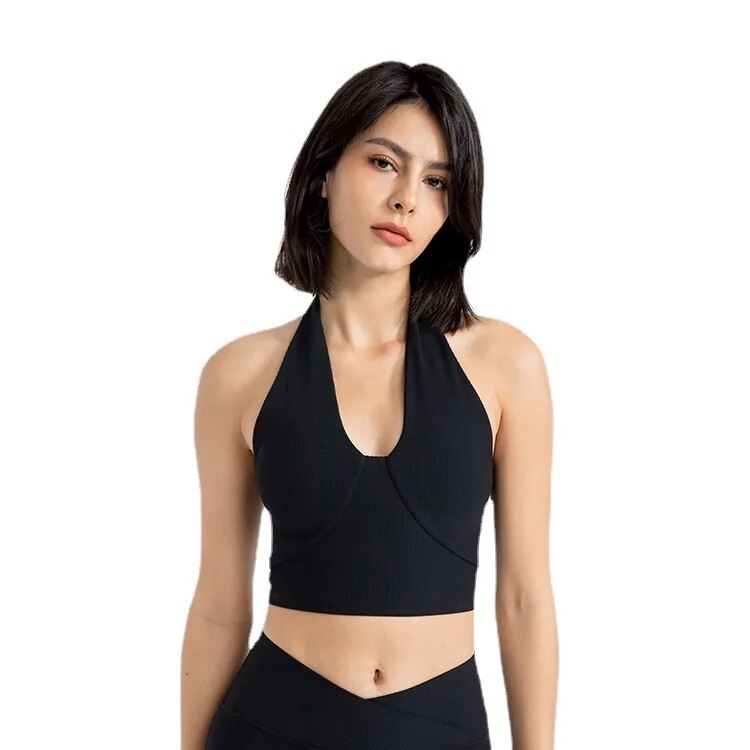 maoxiangshopSexy Backless Yoga Sports Bras Women Wireless Workout Tops Nylon Gym Fitness Bras Activewear