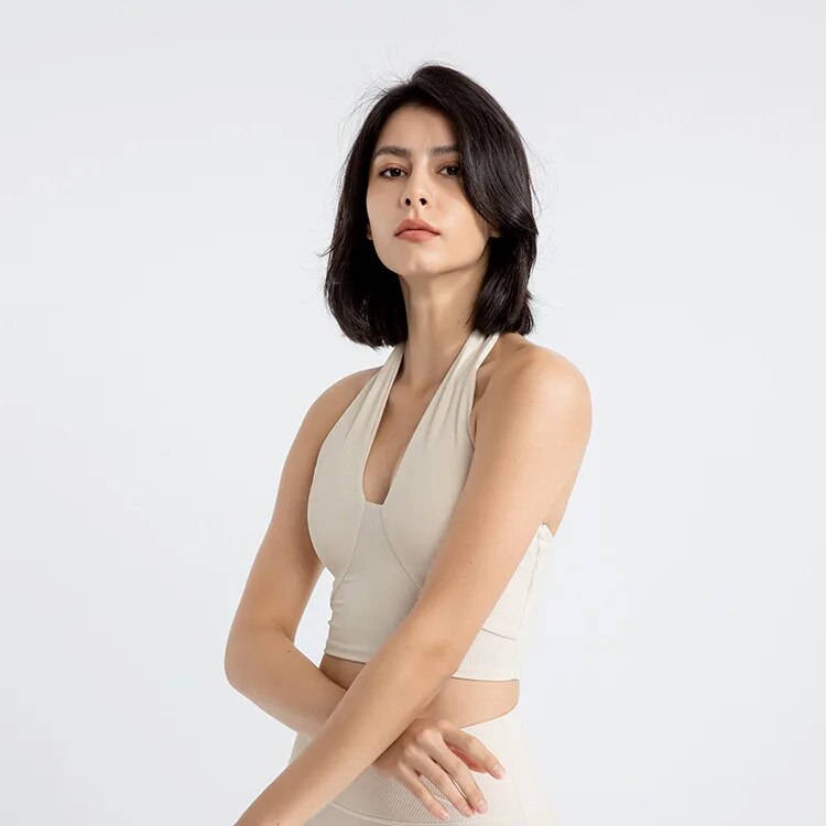 maoxiangshopSexy Backless Yoga Sports Bras Women Wireless Workout Tops Nylon Gym Fitness Bras Activewear