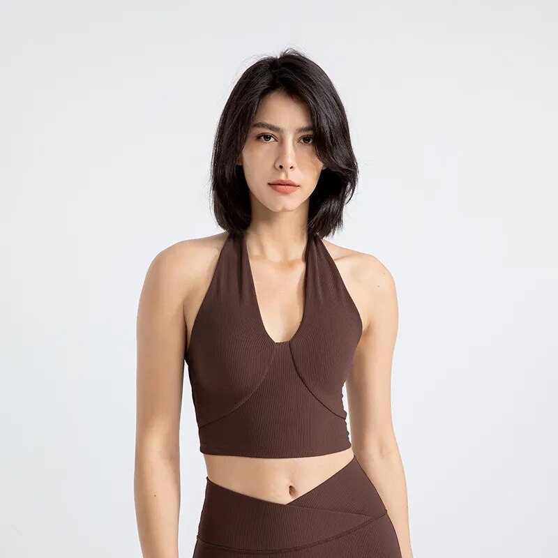 maoxiangshopSexy Backless Yoga Sports Bras Women Wireless Workout Tops Nylon Gym Fitness Bras Activewear
