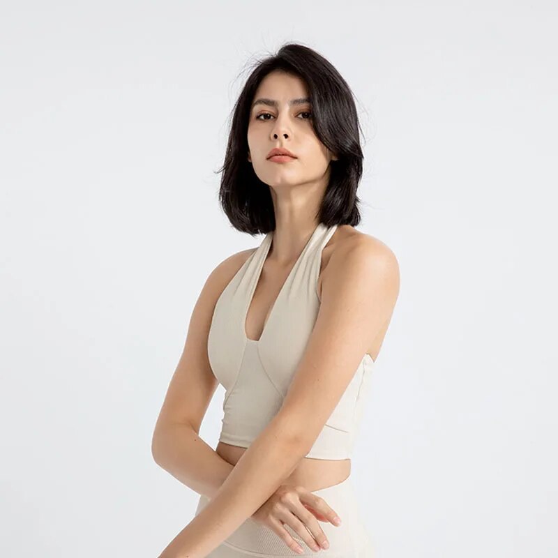 maoxiangshopSexy Backless Yoga Sports Bras Women Wireless Workout Tops Nylon Gym Fitness Bras Activewear