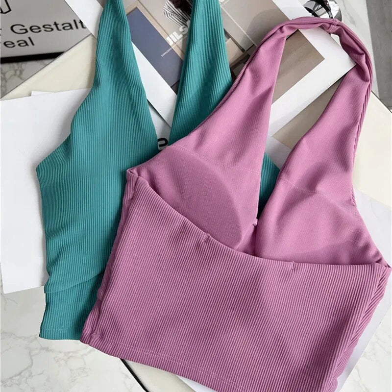 maoxiangshopSexy Backless Yoga Sports Bras Women Wireless Workout Tops Nylon Gym Fitness Bras Activewear