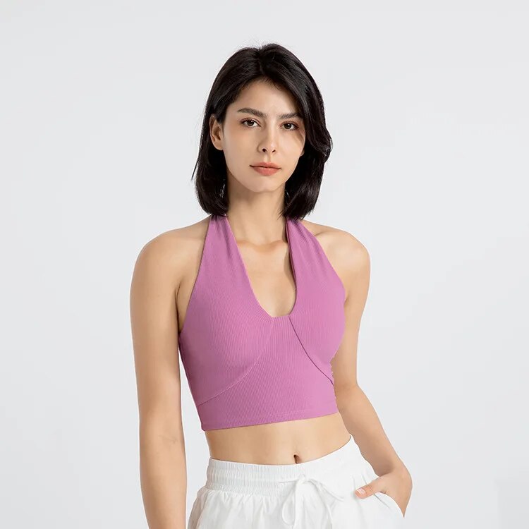 maoxiangshopSexy Backless Yoga Sports Bras Women Wireless Workout Tops Nylon Gym Fitness Bras Activewear
