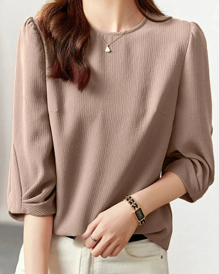 maoxiangshop Autumn Spring Women Blouses Solid Tops 3/4 Sleeved Office O-Neck Shirts Blusas Casual Streetwear Female Tunic