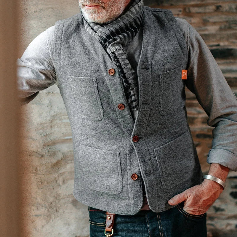 maoxiangshop Multi Pockets Patchs Mens Vest Jackets Solid Color V Neck Sleeveless Buttoned Blazer Coats For Men Spring Summer Vintage Outfits