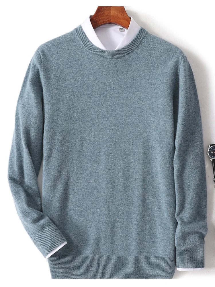maoxiangshop Autumn and Winter New First-line Ready-to-wear Men's 100% Pure Wool Sweater Round Neck Loose Warm Solid Color Pullover
