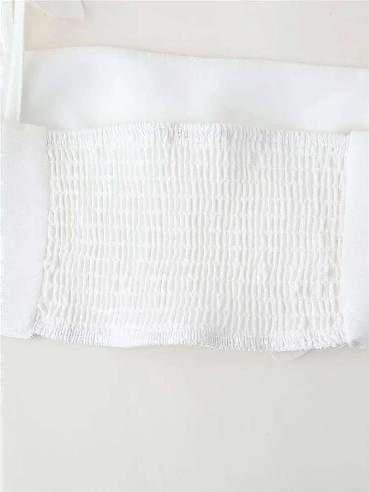maoxiangshop - Cute Girl Fashion Flower Appliques White Elastic Short Tops Summer Chic Lady 2024 New Fashion Sling Vest